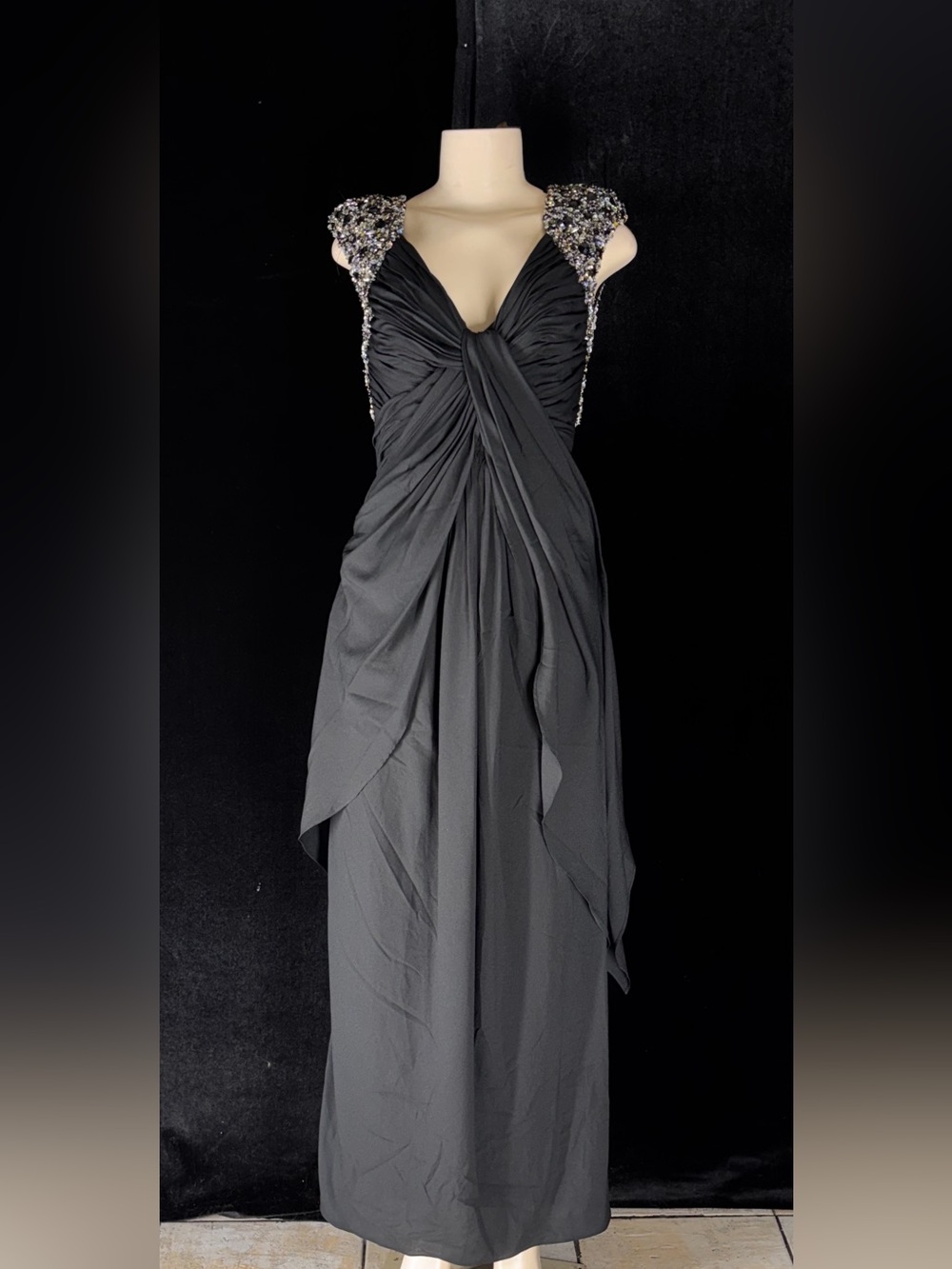 Black Jeweled Shoulder Prom Gown